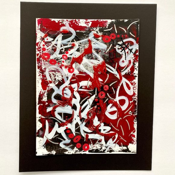 Red with Graffiti - Original Wall Art Handmade Mixed Media Painting 8"x10" - Picture 2 of 6